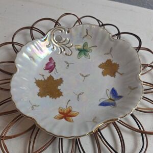 Vintage Lipper & Mann Lusterware Butterfly Leaf Bowl Gold Gilt Japan